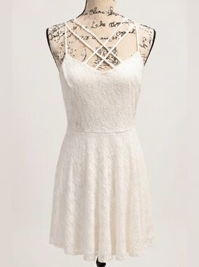 Dots White Lace Dress with Crisscross Straps